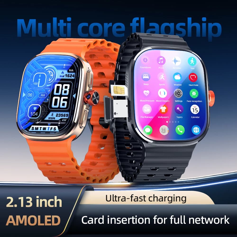 P2 Smart Watch 4G/5G SIM Card 2.13''AMOLED GPS WIFI 190°Rotating Video Call Fingerprint Unlock Google Play Android Smartwatch