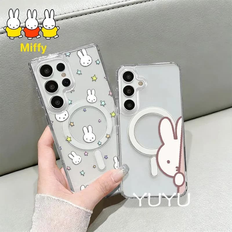 Magnetic Case Kawaii Miffy for Telephone, Fit for Models S25 Ultra S26 S25 S25 S24 S22 S21 with Sympathomi Rabbits