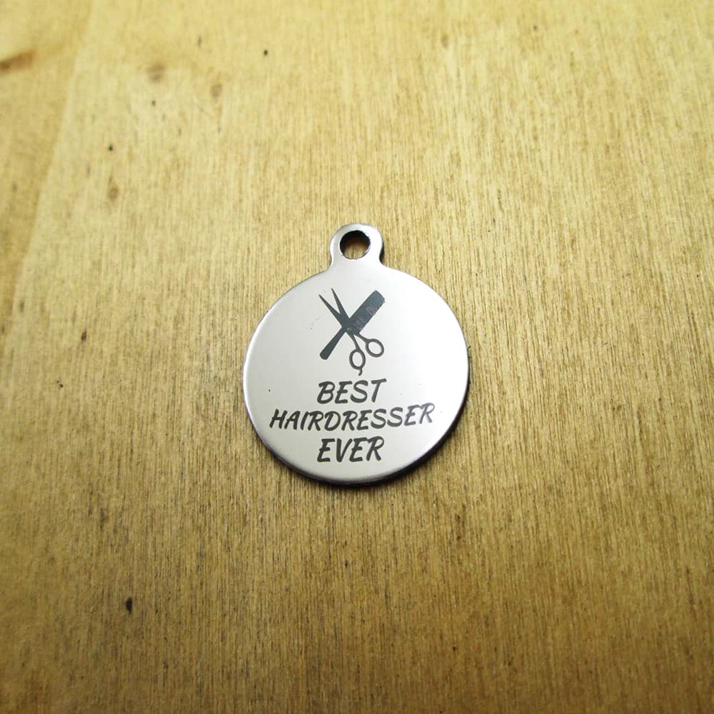 20 pieces: the best hairdresser ever, stainless steel pendants, pendants with laser engraved diy pendants