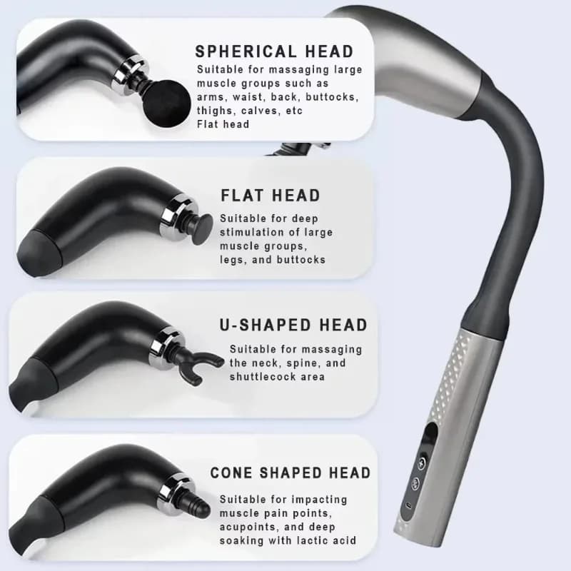 Rechargeable Fascia Gun with Long Bent Handle – High-Frequency Vibration Massager for Muscle & Back Neck Relief