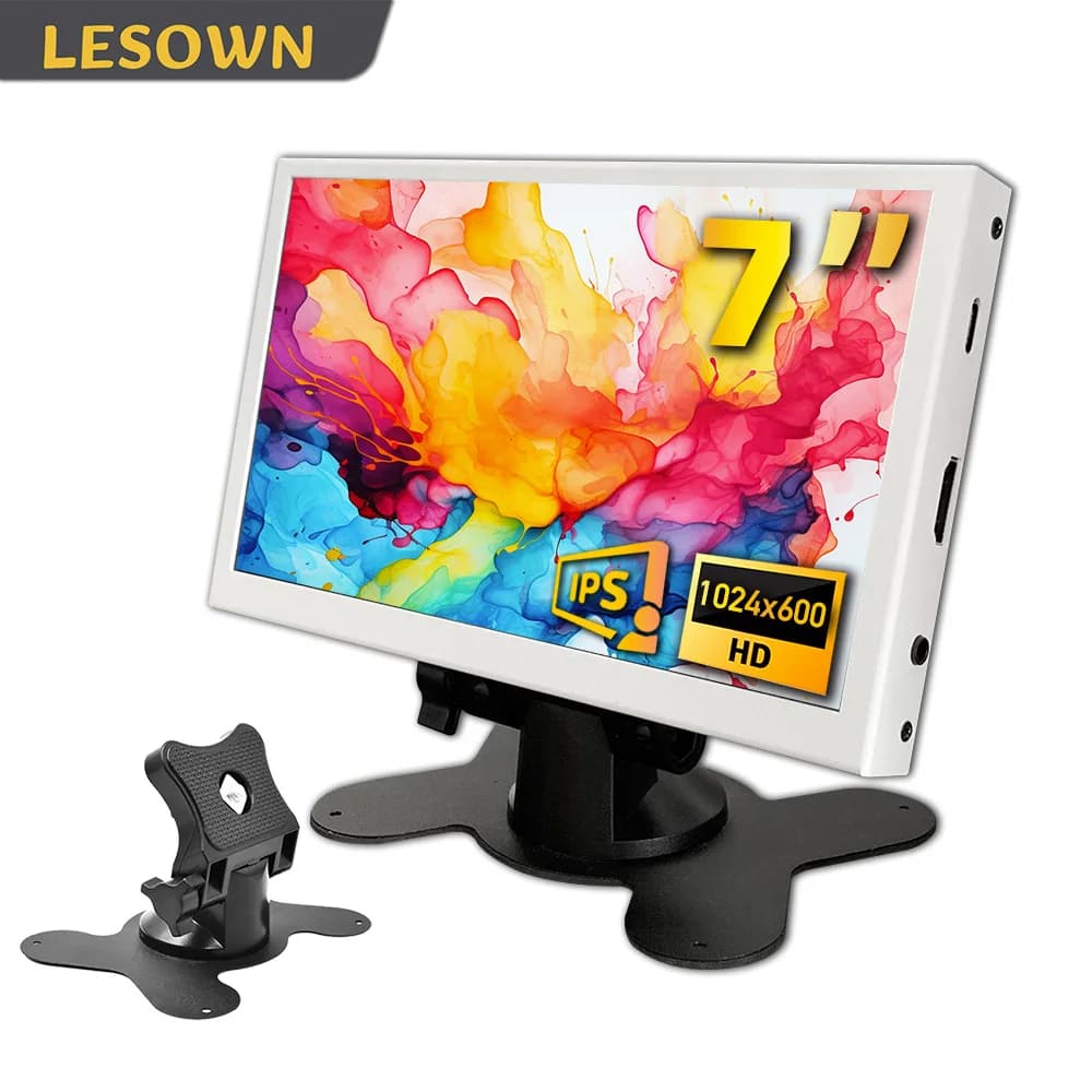 LESOWN Raspberry Pi Monitor 7 Inch, Compact Display 1024x600 IPS LCD, Secondary Auxiliary Screen, Pocket Monitor for PC