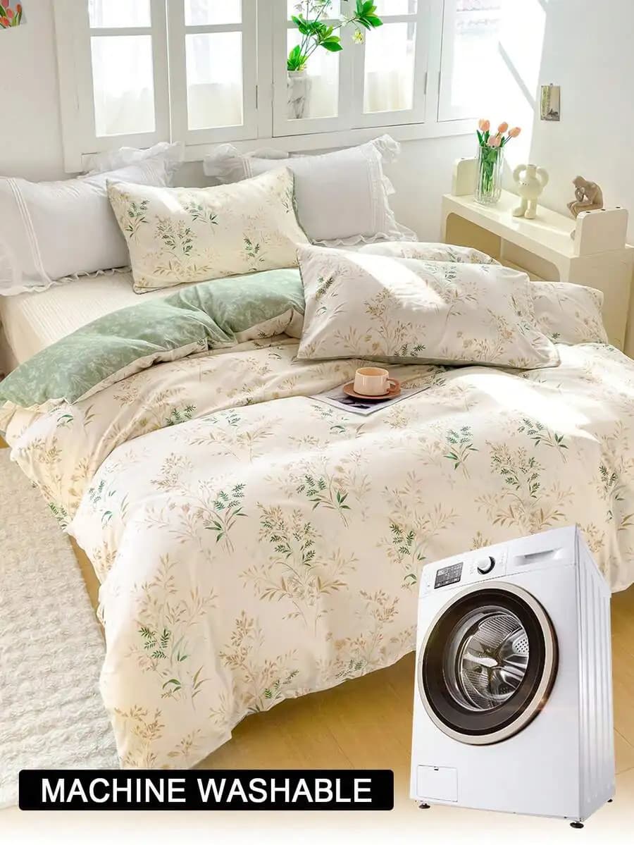 3pcs Floral & Leaf Pattern Duvet Cover Set (1 Duvet Cover And 2 Pillow Shams), Soft And Skin-Friendly, Suitable For All