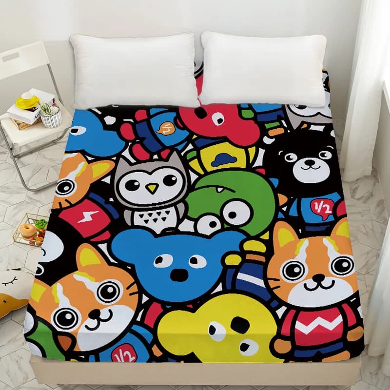 Cute cartoon teddy bear bed sheet Children's bed sheets Cute Bear Stretch Bed Sheet Pillowcase with the same pattern