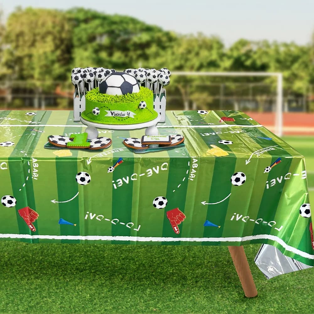 Tovaglie a tema calcio Decorazioni per feste di compleanno di calcio Copritavolo rettangolare in plastica per feste di gioco