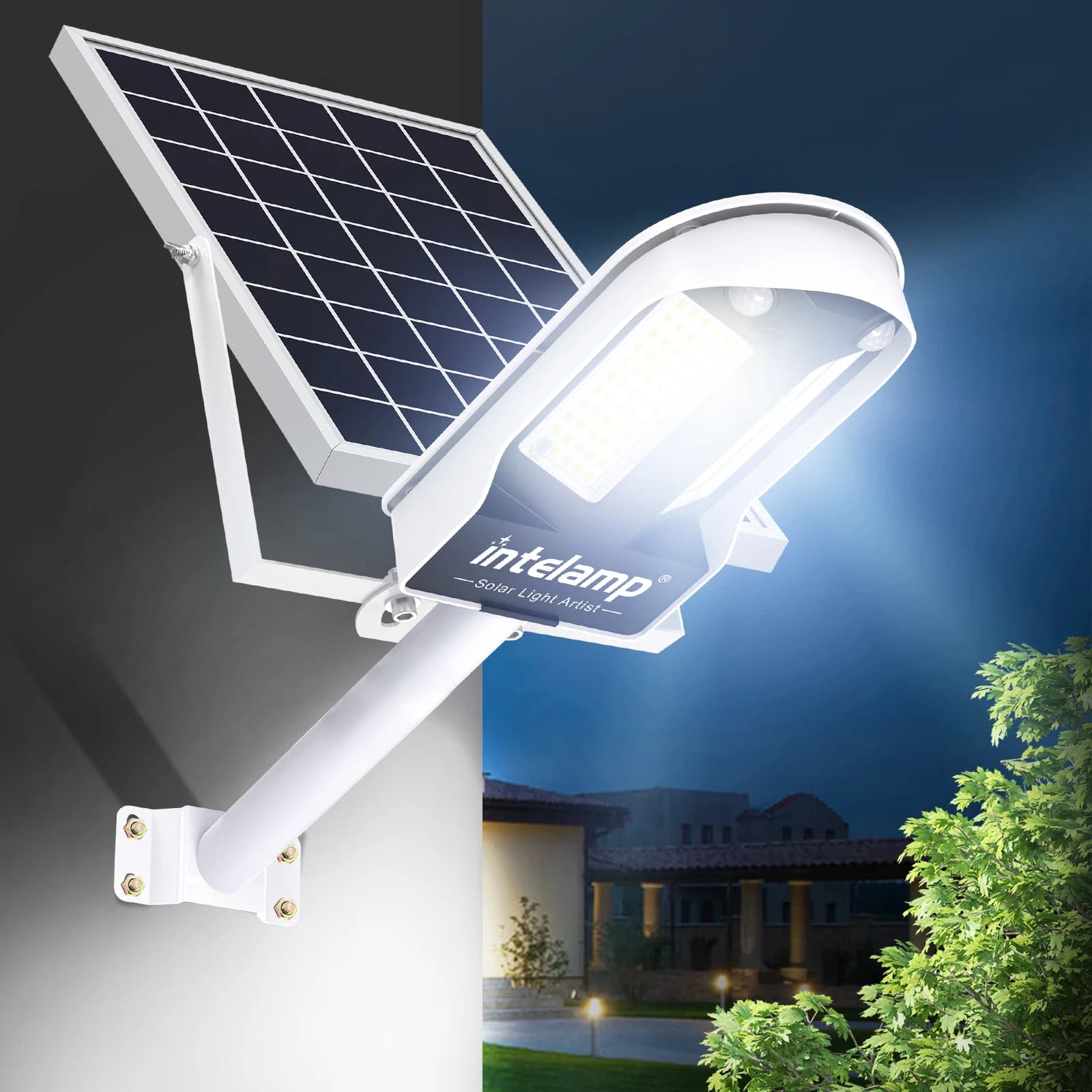 intelamp 12000mah Solar Street Lights Outdoor With Super Large Solar Panel 4 Modes Two Motion Sensor For Garden Yard Path Garage