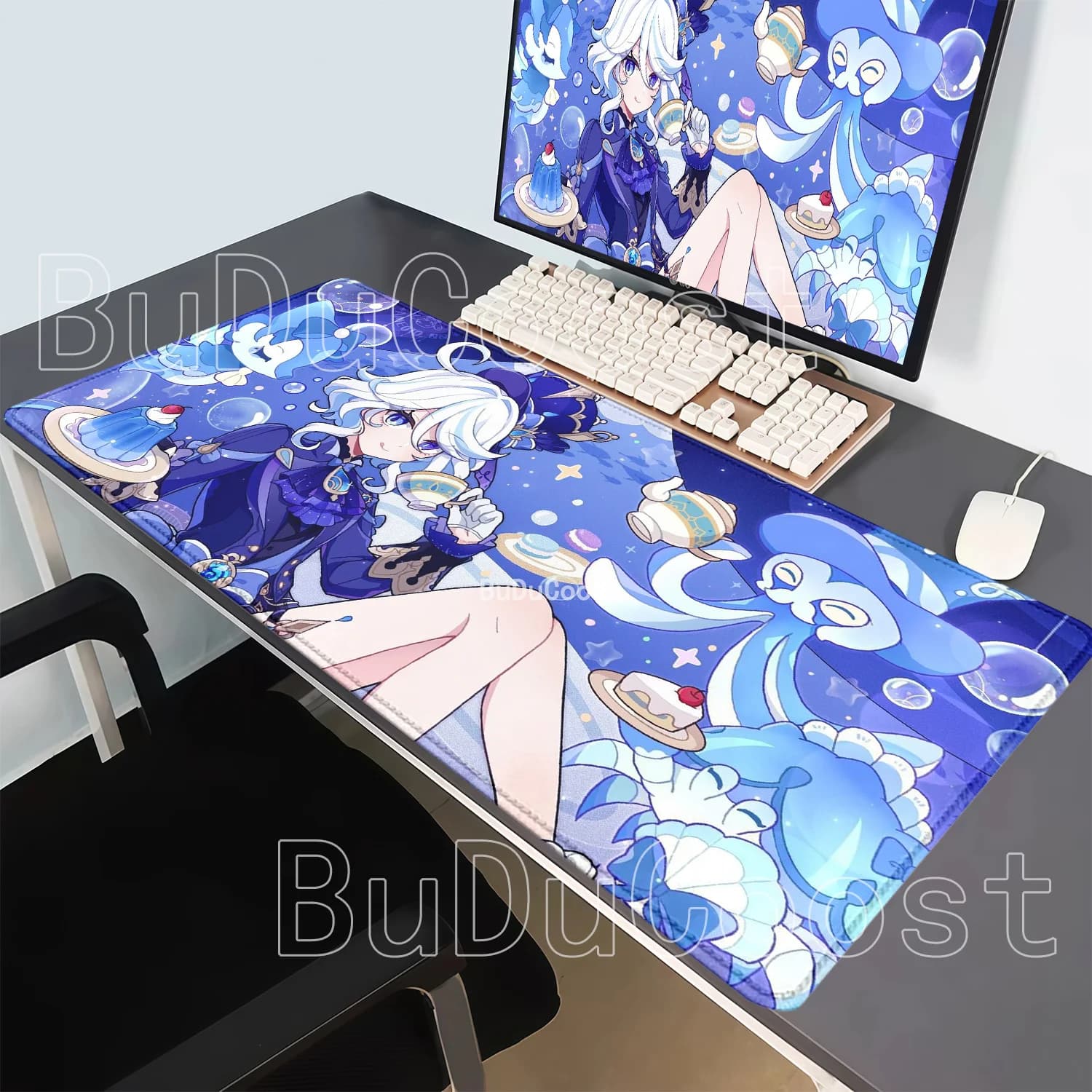 Gaming Genshin Impact Furina Mousepad Office Anime Kawaii Girl Desk Mat PC Keyboard Office Mouse Pad HD Printing Non-slip Carpet