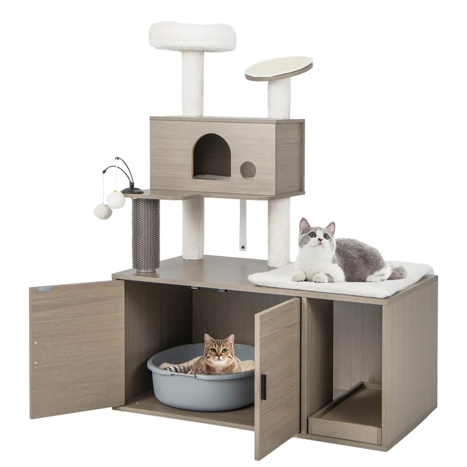 Albero per Gatti con Lettiera Integrata 2-in-1: Torre Moderna per Gatti con Cuccia