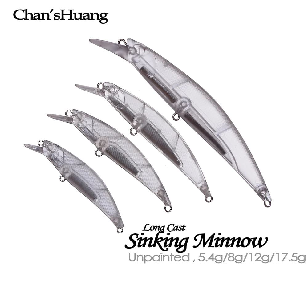 Chan’sHuang 20PCS Unpainted Blank Fishing Lures 5.4g/8g/12g/17.5g Sinking Minnow Long Cast Artificial Fishing Baitt