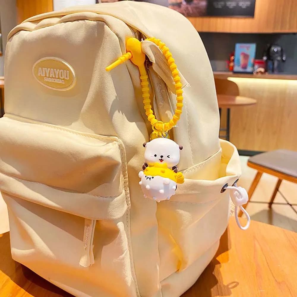 Portachiavi in PVC a forma di lontre dei cartoni animati, con anello e campanello, accessorio per chiavi, ciondolo per borsa a forma di lontre, portatile, a forma di pesce