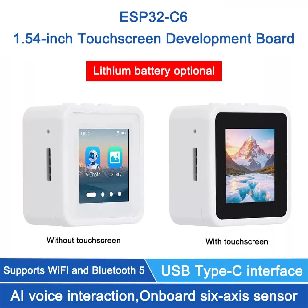 ESP32-C6 1.54 Inch LCD Development Board RISC-V Processor 240x240 Wi-Fi 6 BLE 5 AI Speech Touch Screen Optional for IoT Arduino