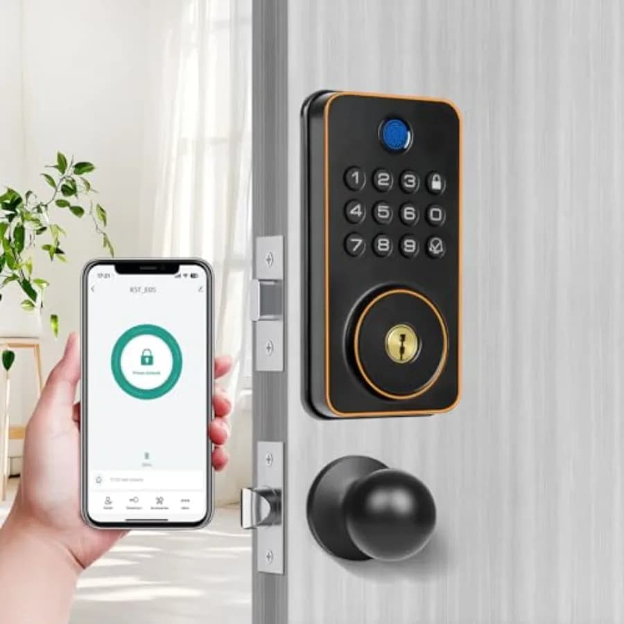 Serratura Elettronica con Impronta Digitale e Maniglia, Tastiera Elettronica con 2 Manopole, Blocco Automatico tramite APP, 100 Codici Utente, Codice Monouso, Controllo Vocale