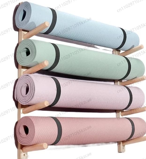 Organizer by Parete per Tappetini Yoga, Support in Legno Massiccio per Rulli in Schiuma, Storage Solution for Studio Pilates