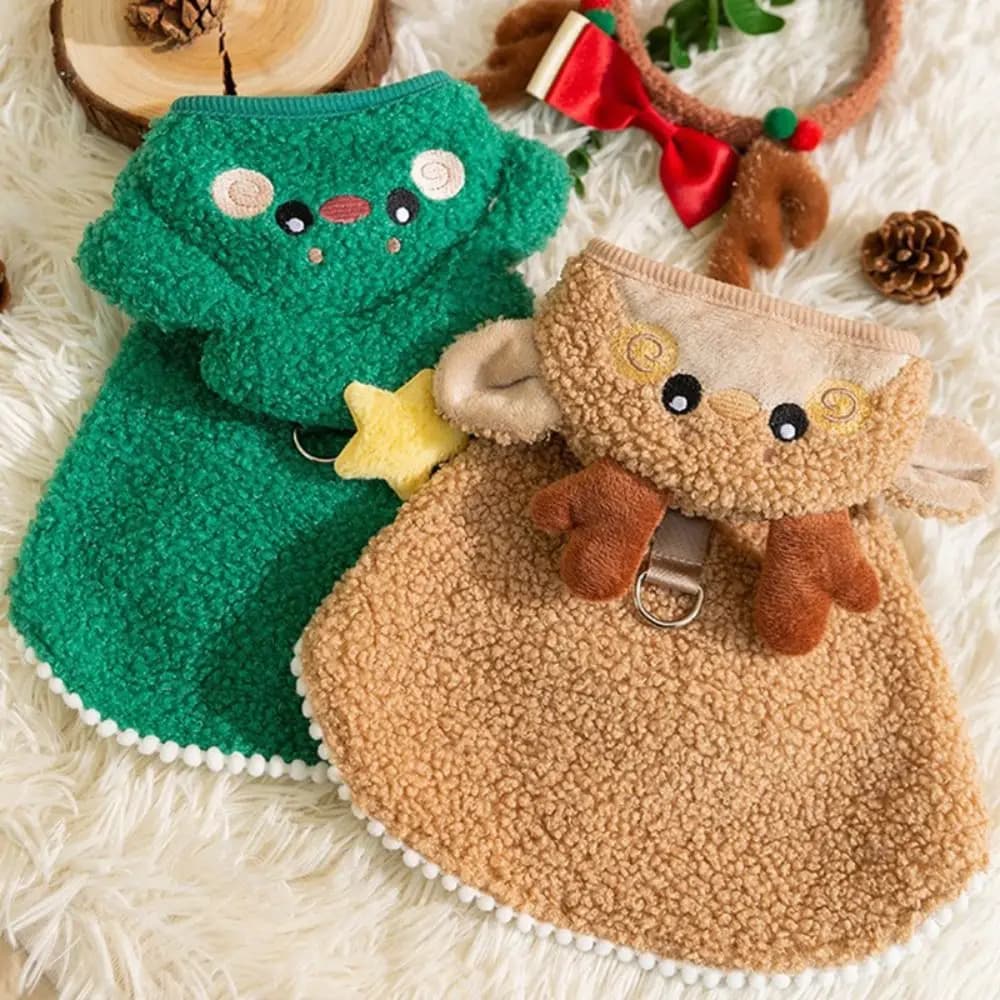 Simpatico alce per animali domestici Vestiti natalizi Cartone animato Morbido Pettorina per cani Guinzaglio Gilet per cuccioli in peluche per esterni Inverno
