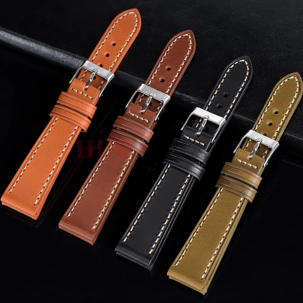 Handmade Oil Wax Genuine Leather Strap 20mm22mm Retro Vintage Top Layer Cowhide Business Bracelet Watche Watchband for Men Women