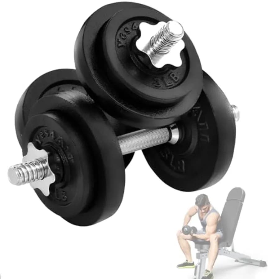 Adjustable dumbbell set with weight plate connector - Home gym equipment - Black steel finish - Adjustable by 40 pounds