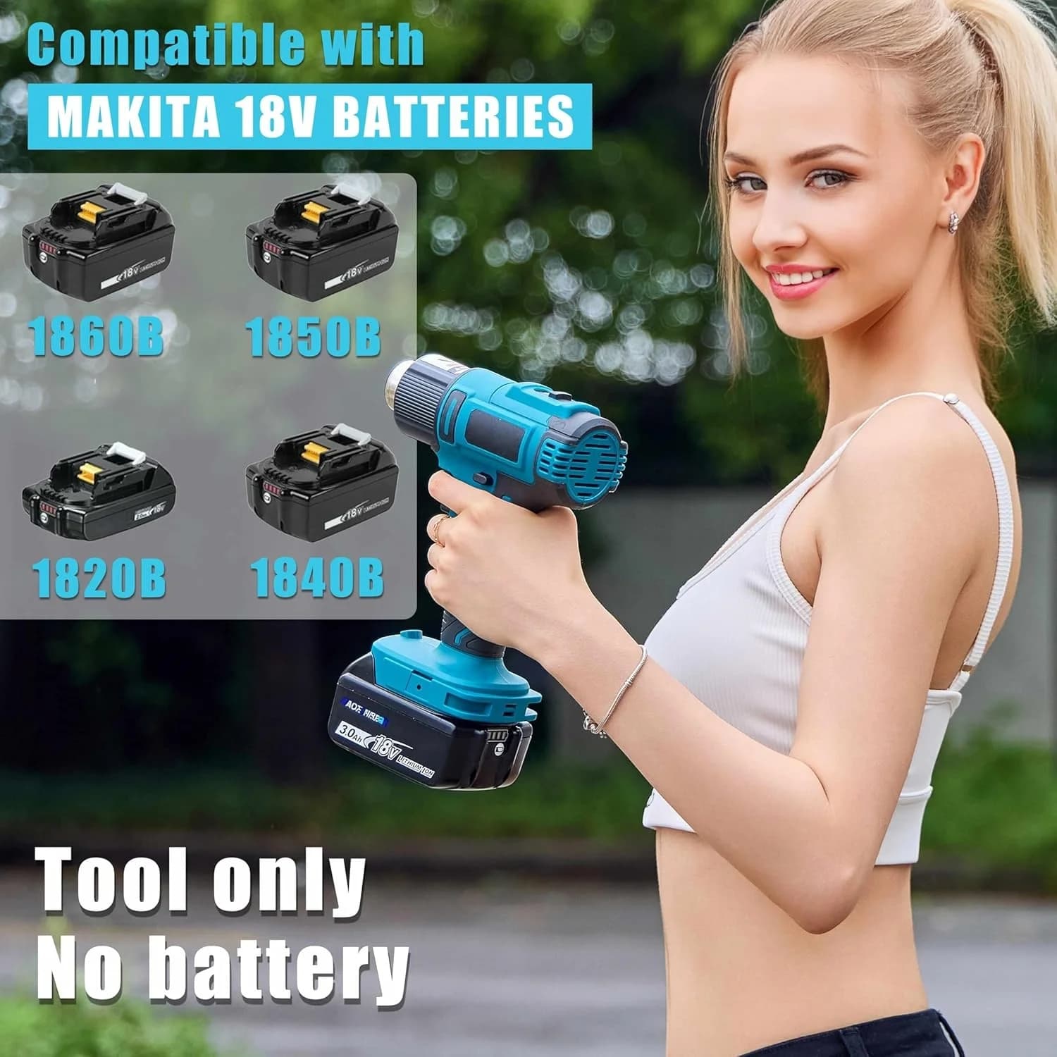 Pistola di calore a batteria per MAKITA 18V Batteria al litio Pistola ad aria calda 5 ugelli Temperatura regolabile per piegatura del tubo di avvolgimento termoretraibile