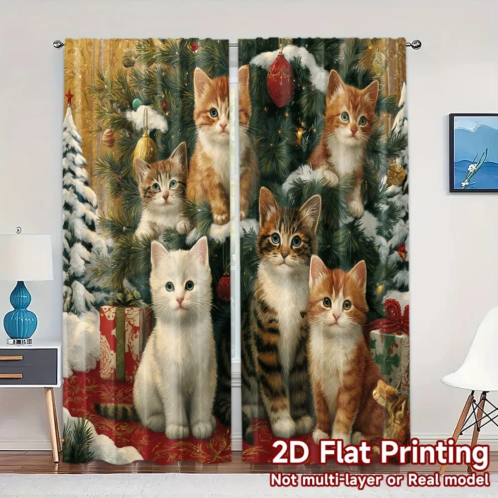 Stampa piatta 2D, JIT 2 pezzi, tende (senza asta) Decorazioni per tende moderne in tessuto per tende festive della foresta felina
