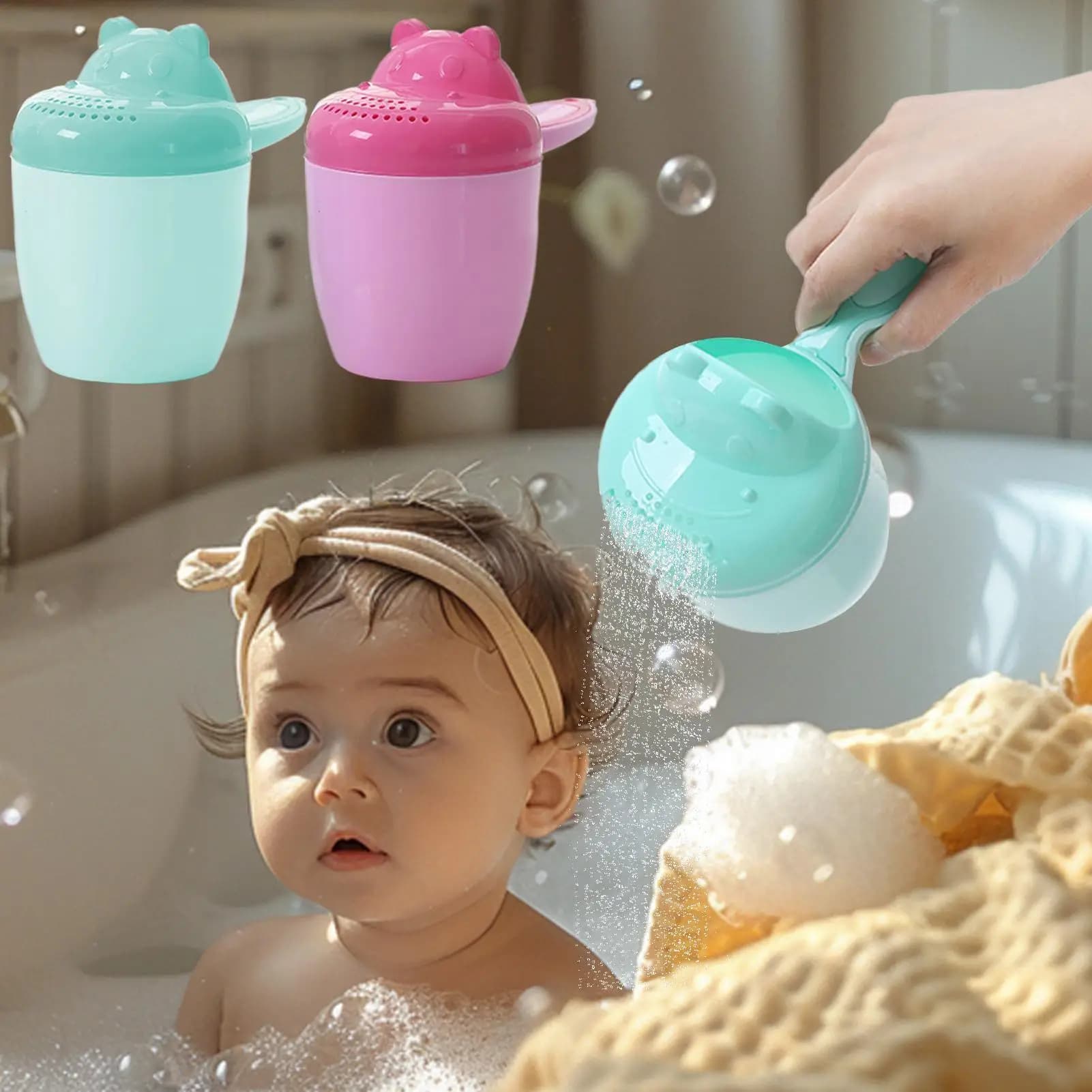 Baby bath caps, children's hair wash cup, shampoo rinsing cup, children's headwashing spoons, children's bath tool