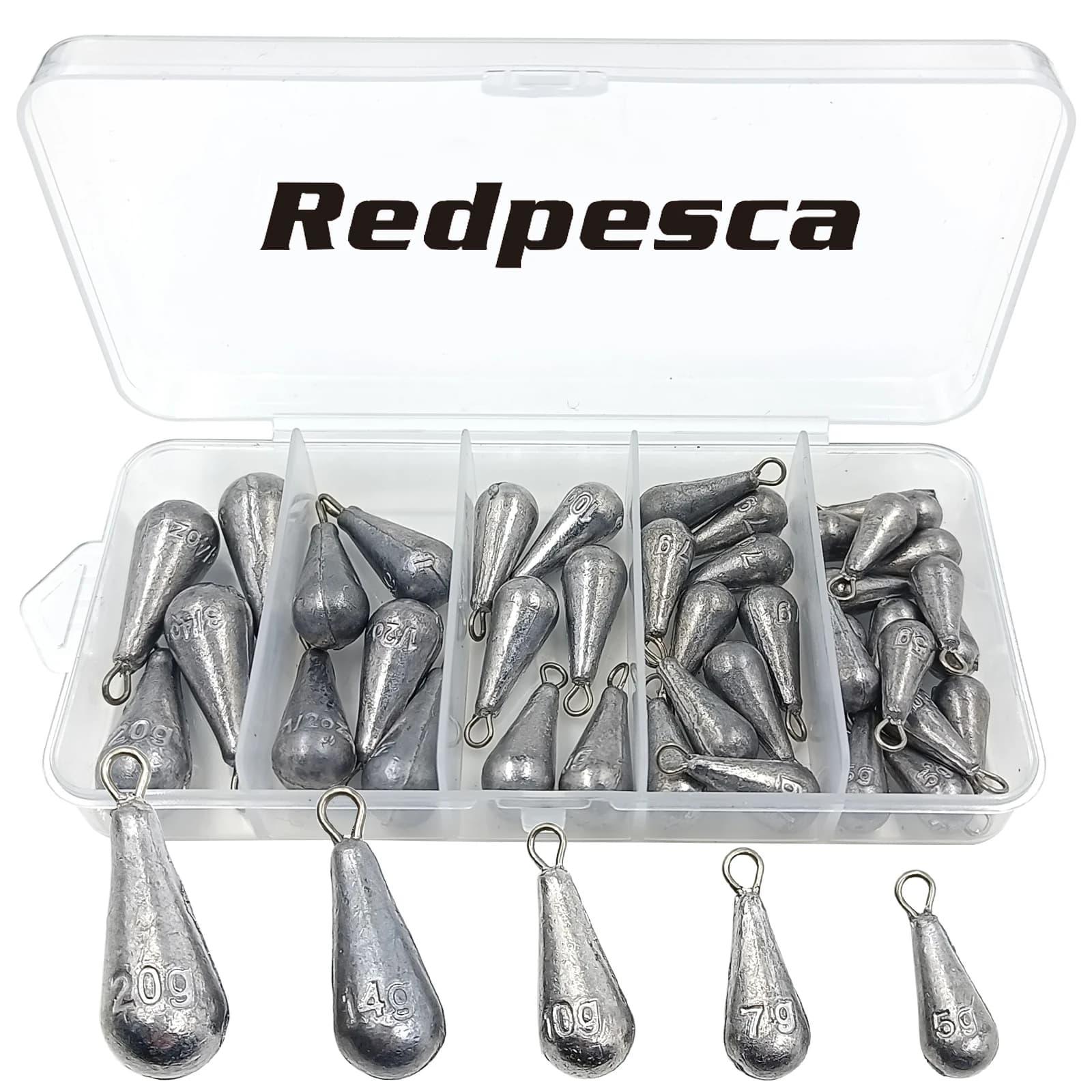 Drop Shot Fishing Weight Lead Rainfalls Free Rig Drop Weight Bass Fishing Equipment Kit Box 40 Pz/set 5g-20g