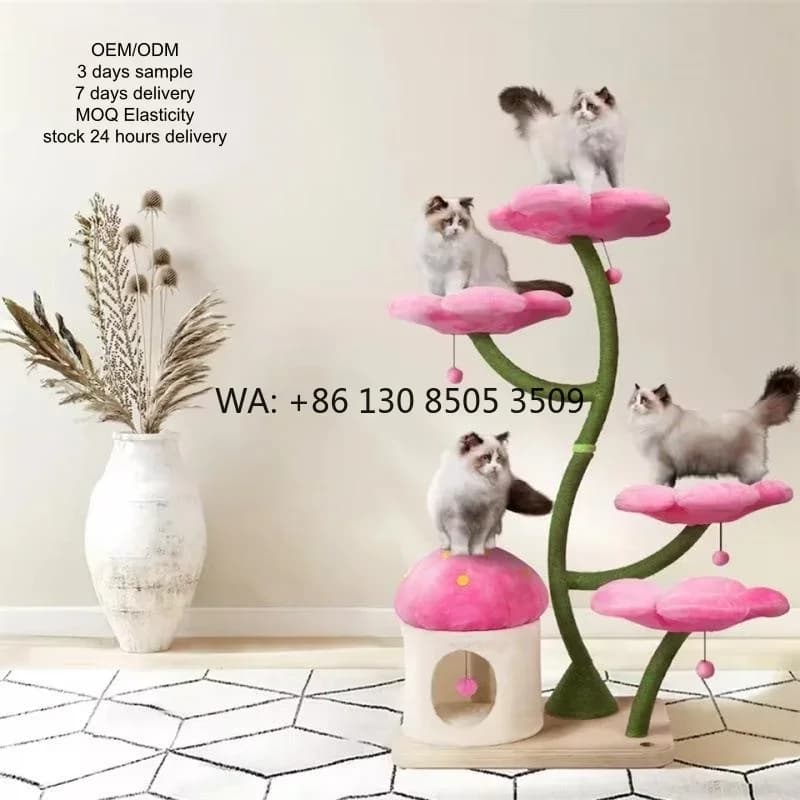 Luxury Modern Wood Flower Cat Tree-Compact Space-Saving Eco-Friendly Climbing Frame & Claw Grinding Jumping Platform