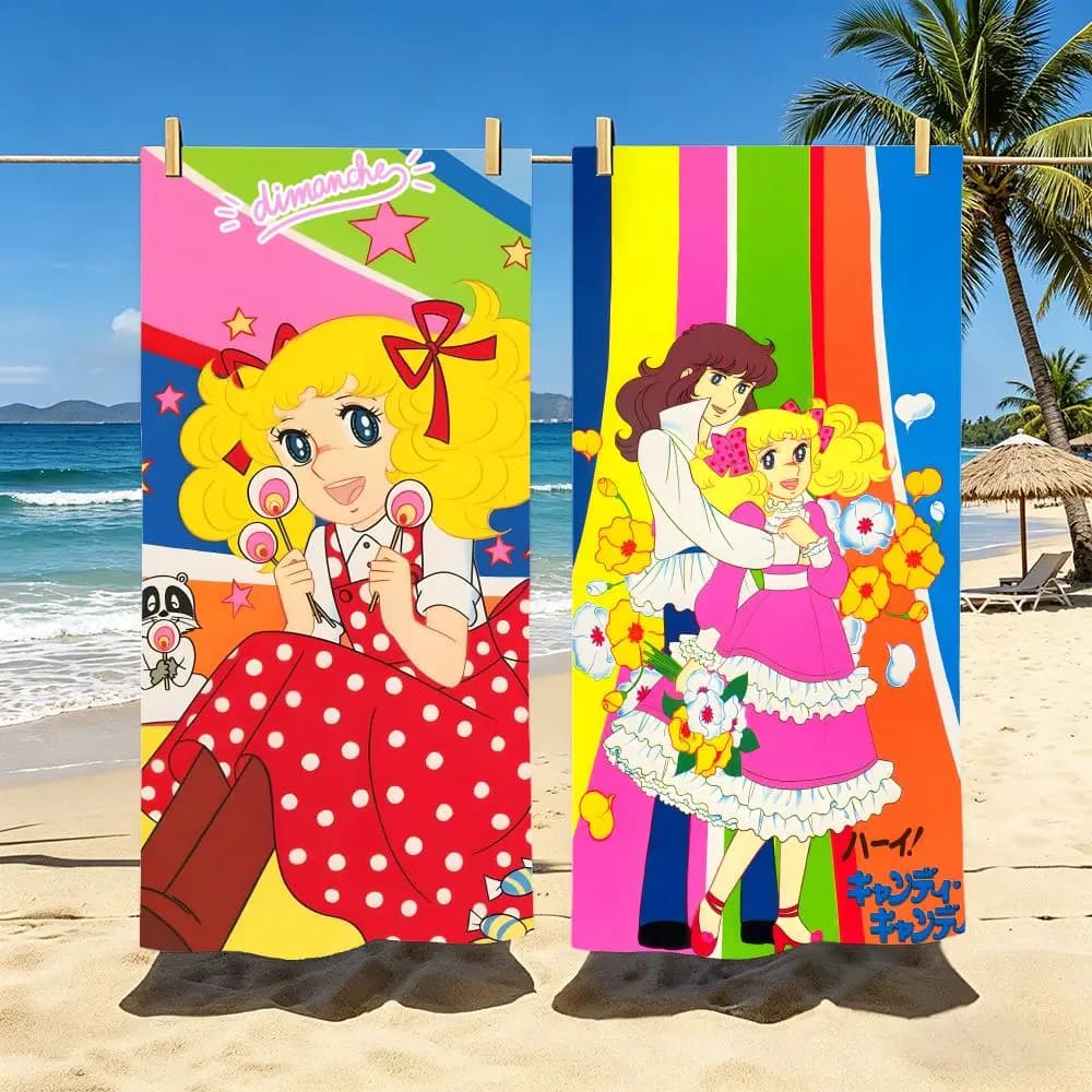 Asciugamano da spiaggia in poliestere Anime Candy Candy, ad asciugatura rapida, anti-sabbia, per piscina, viaggi e vacanze estive