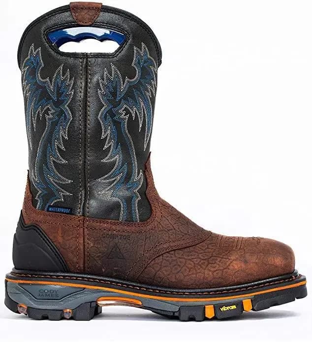 Stivali western da lavoro da uomo Suola rinforzata Dettaglio ricamato Design robusto e durevole per look industriale autunno/inverno all'aperto