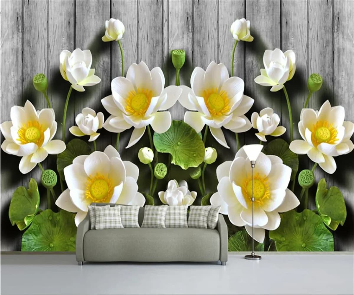 Carta da parati personalizzata 3d Fiore di loto in rilievo verde Murale Decorazione della casa Materiale in rilievo autoadesivo Sfondo Pareti Murales