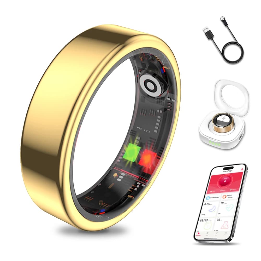 Titainium Intelligent health ring AI ultra-thin for woman man, blood oxygen, blood pressure, sleep monitoring, pass count, IP68 waterproof