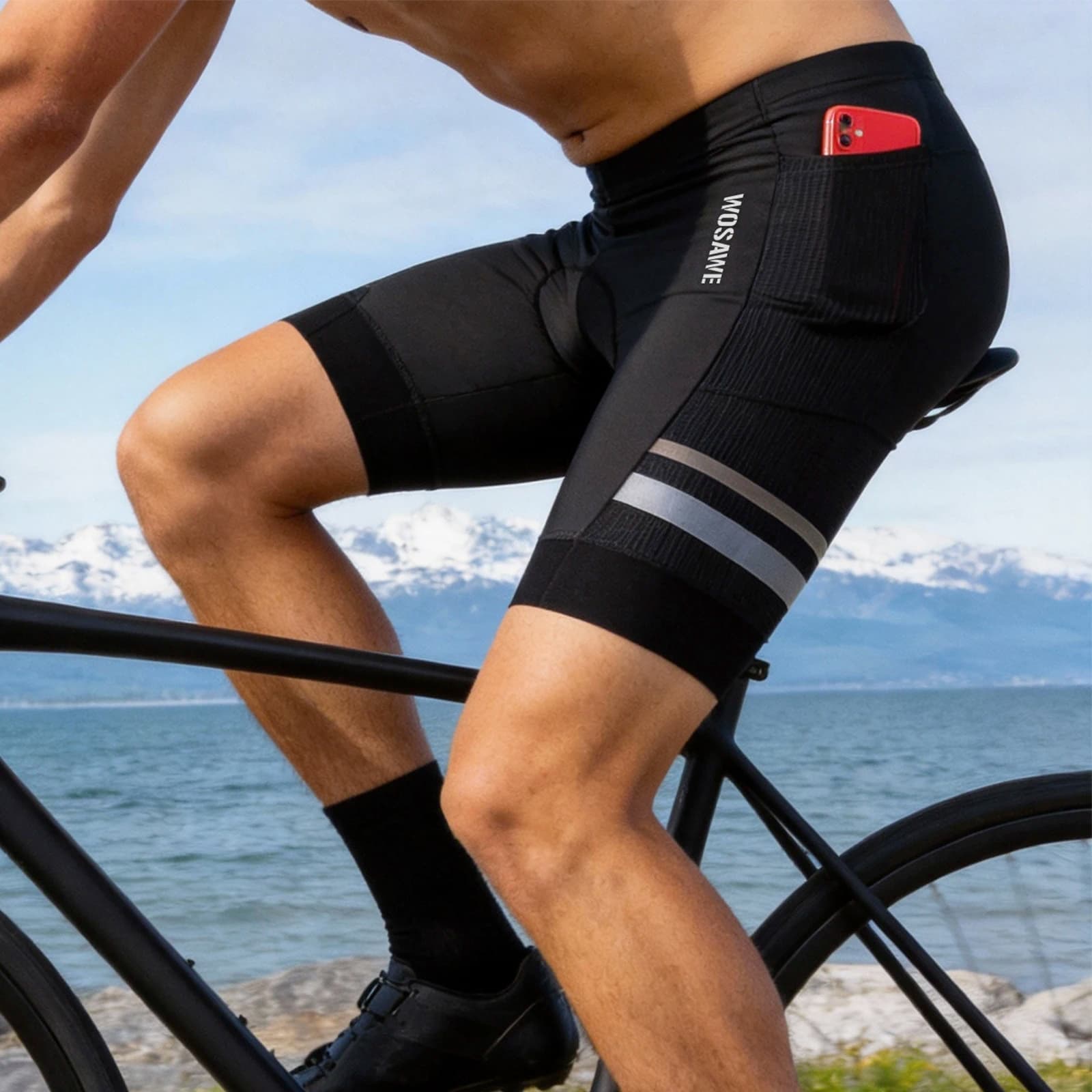 Pantaloncini da Ciclismo Estivi WOSAWE per Uomo, Imbottitura 3D Traspirante con Tasca per Telefono, Riflettenti e Antiscivolo per MTB e Strada