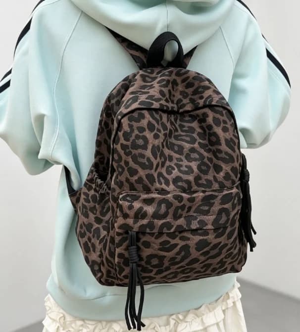 Leopard Print Women Backpack Large Capacity Casual Canvas Rucksack Teen Girls Student School Bag Lightweight Travel Daypack