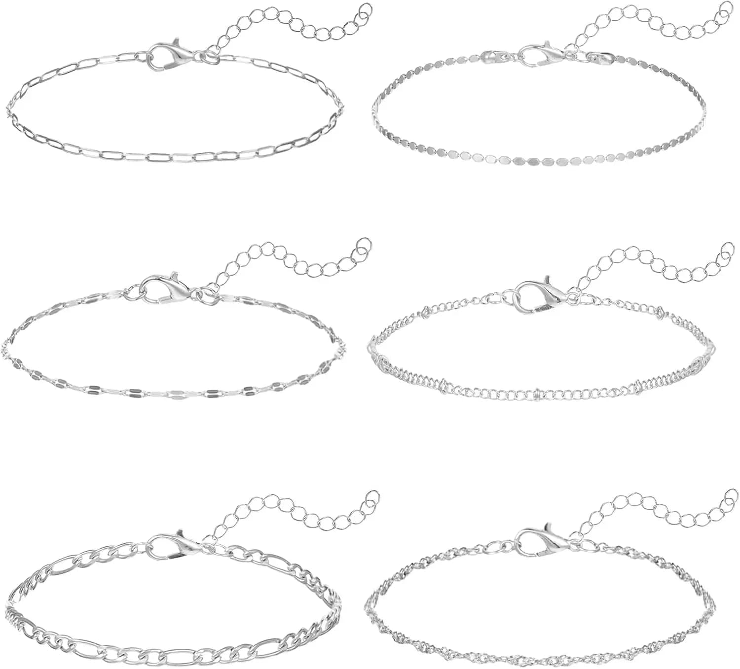 Set di 6 Cavigliere Dorate per Donne, Catena Cubana a Strati Impermeabile 14k, Braccialetti per Caviglia Regolabili