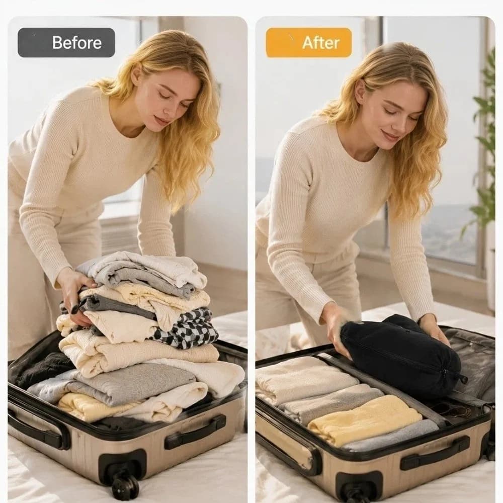Fillable Design Travel U-Shaped Pillow Space-Saving Foldable Travel Neck Pillow Multi-functional Storage Pillow