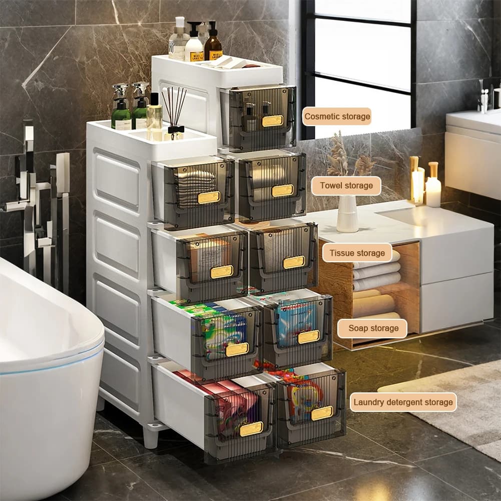 Mobiletto portaoggetti da bagno, mobiletto porta carta igienica, scaffale laterale impermeabile per WC, mobiletto stretto organizer da terra