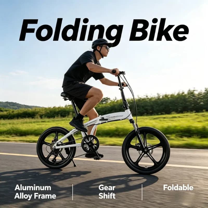 Adult Unisex Aluminum Folding Bike - Lightweight & Portable Commuter 20 Inch Shock Absorbing Small Wheel for Students Bicycle