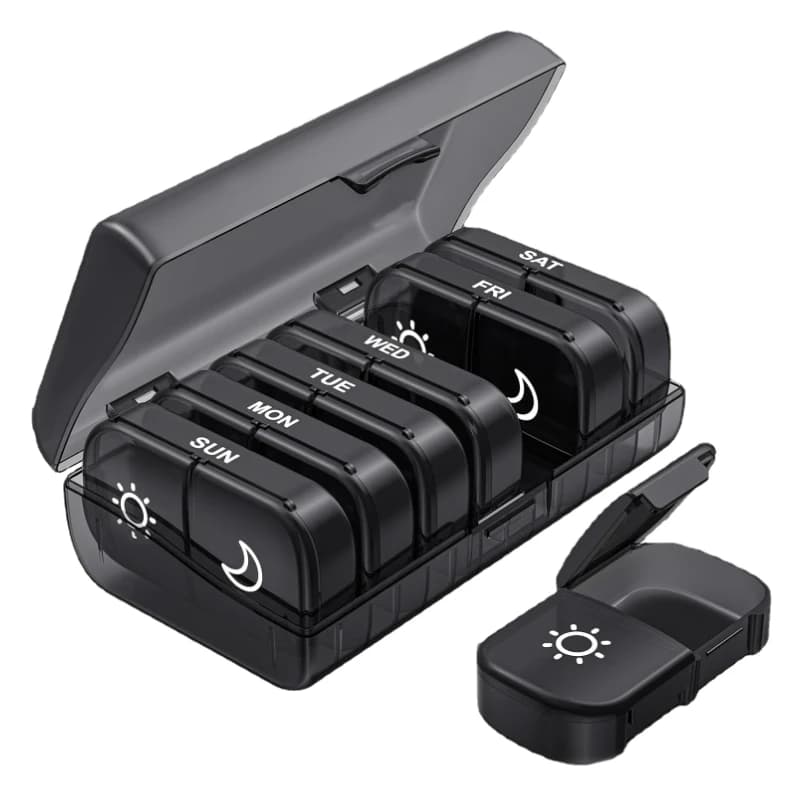 Weekly Pill Organizer 2 Times a Day, 7 Day AM PM Pill Box, Portable Detachable Medicine Container for Vitamins