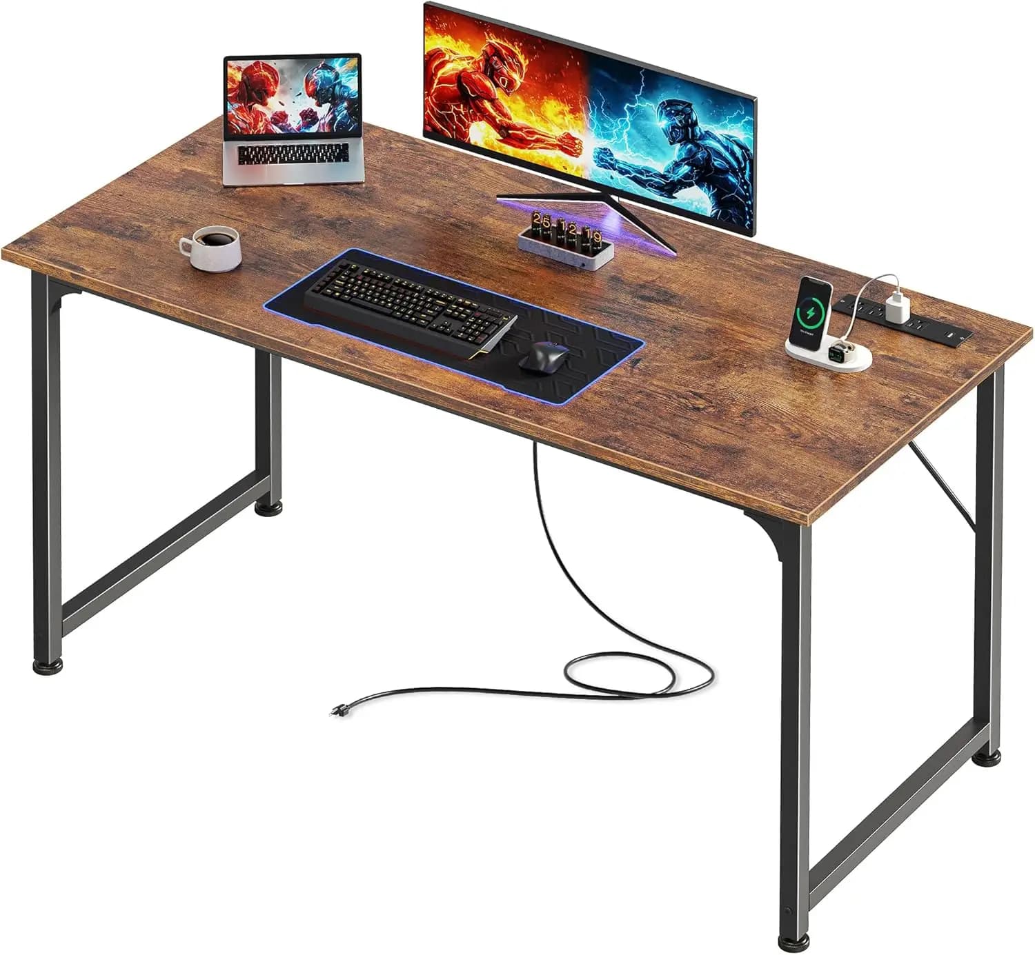 Scrivania per Computer da Ufficio 47 x 20 Pollici con Prese di Corrente e Porta USB-C, Scrivania da Gaming Spaziosa, per Ufficio Domestico, Studio, Camera da Letto