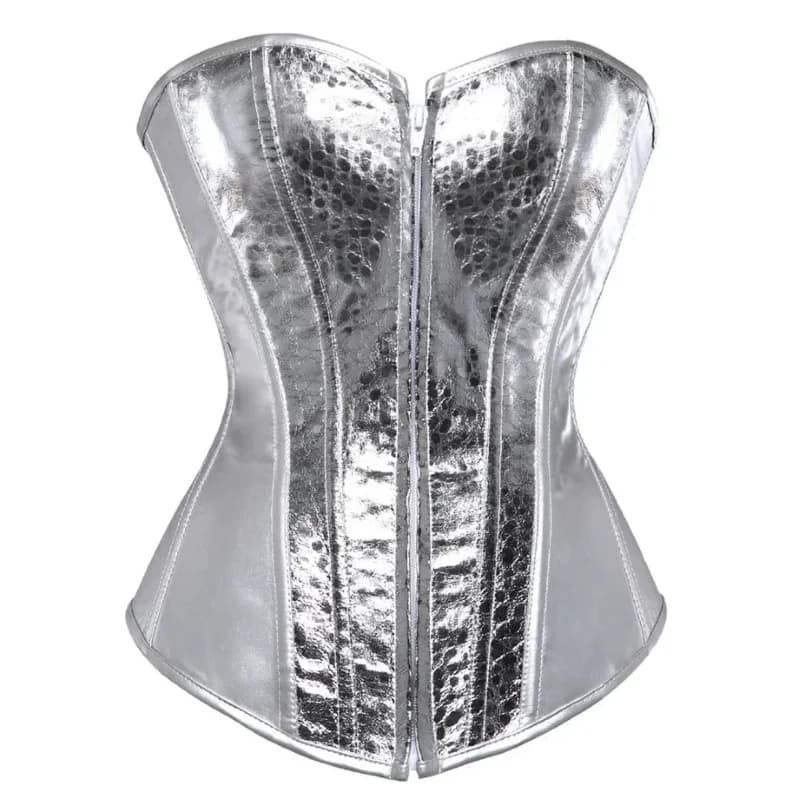 Corsetto overbust da donna in ecopelle oro argento lucido Burlesque Bustier Body Shaper Corsetto Steampunk SJ4935b;4.f'7;j,3'