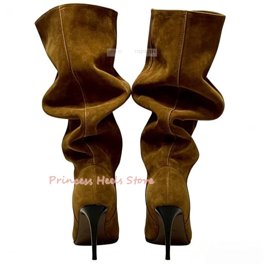 Stivali alti da donna con punta a punta, tinta unita, tacco a spillo, modello slip-on, alla moda e sexy, per la primavera