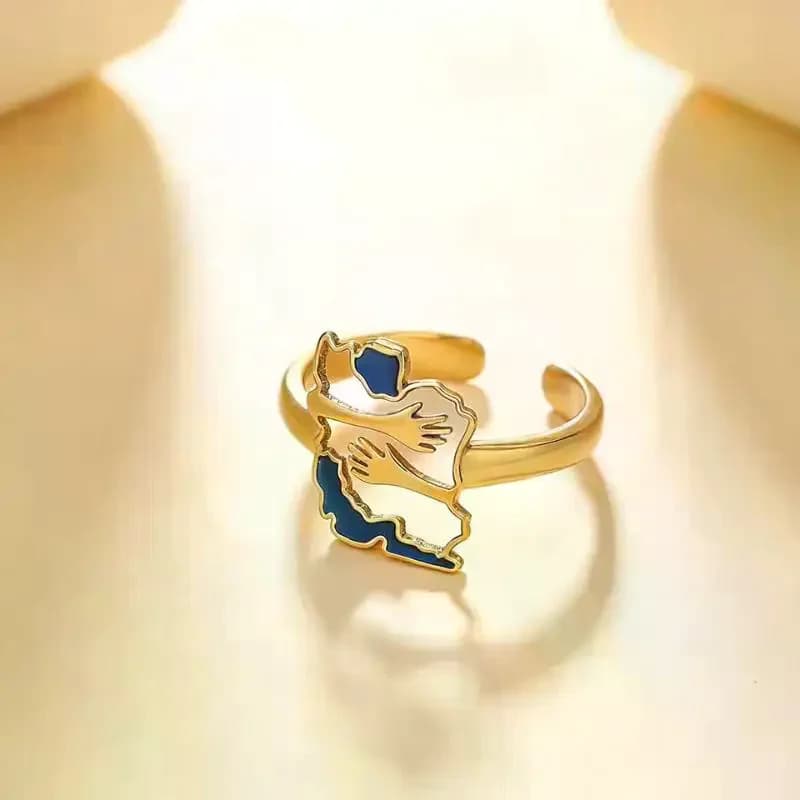 1 Pezzo Anello Aperto in Metallo Smaltato Blu con Motivo Iran, Gioiello Regalo per Donne, Collana Personalizzata