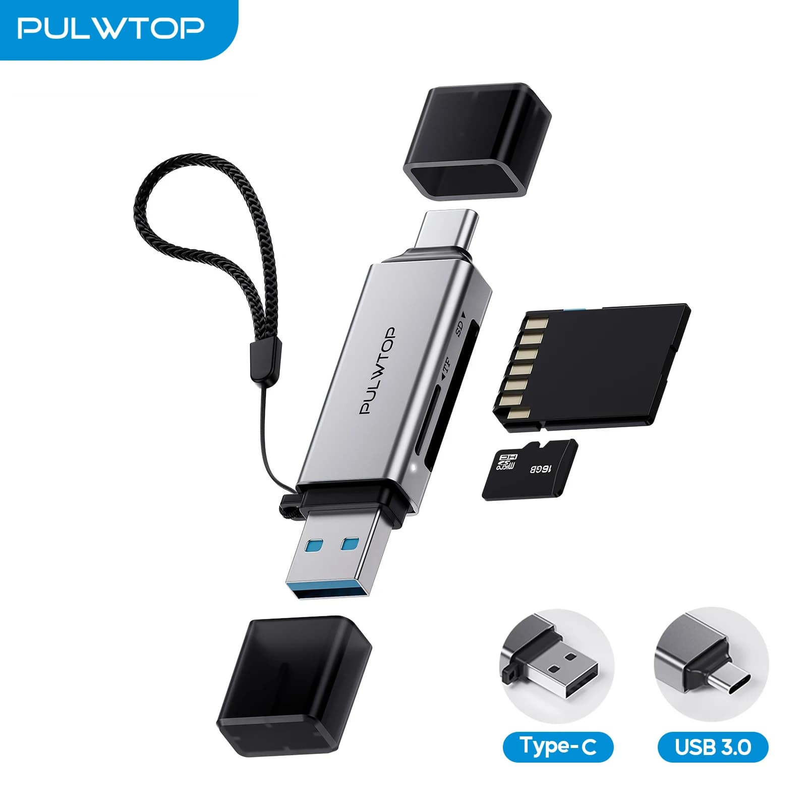 PULWTOP USB 3.0 SD Card Reader, 2-in-1 USB C Memory Card Reader for Digital Camera SD Card Viewer, Compatible with SD/TF