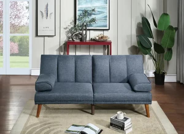 Divano regolabile in polifibra blu navy, 1 pezzo, per soggiorno, con gambe in legno massello, divano in peluche