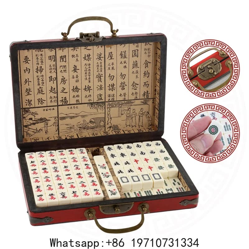 Set di Mahjong Cinese Mini con 144 Tessere Numerate e Scatola Antica - Gioco da Tavolo Tradizionale per Famiglie