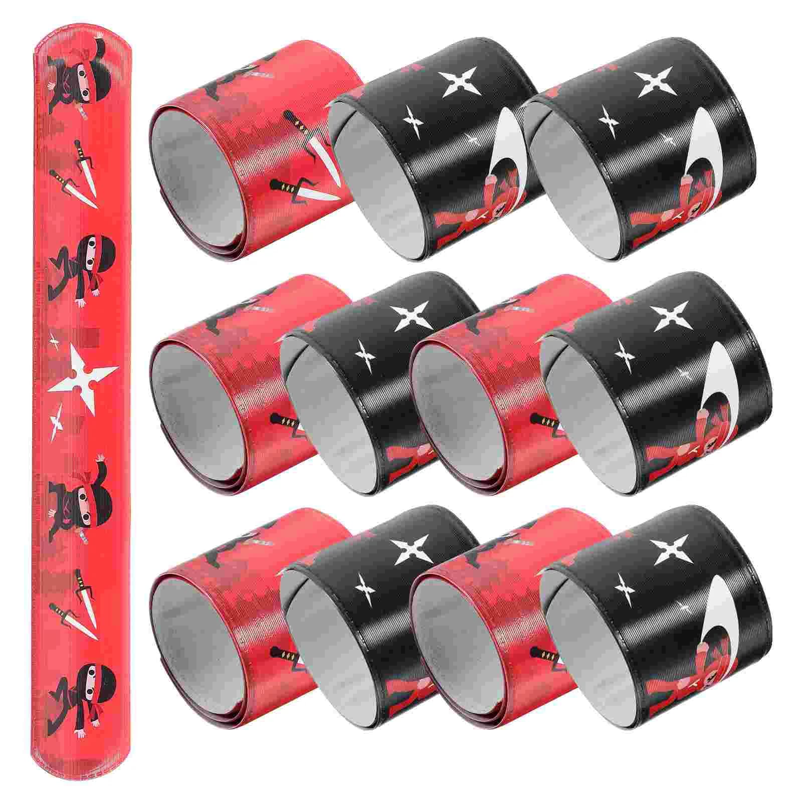 12Pcs Ninja Slap Pat Bracelets Circle Wrist Bands Strap Slap for Ninjas Party Bags Cartoon Wristband Snap Bracelets Child Kids