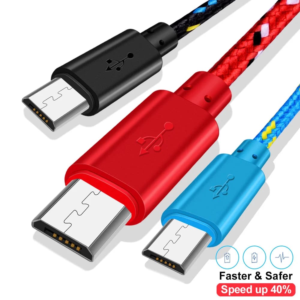 Micro USB Cable 1m 2m 3m Data Sync Phone Charger Wire for Samsung Huawei Xiaomi HTC Android Nylon Braided Microusb Cord