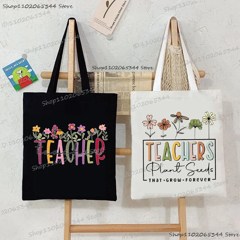 TEACHERS PLANT SEEDS Print Women Canvas Shoulder Bag Vintage Wild Flower Trend Shopping Bag Fashion Teacher Funny Gift Handbags