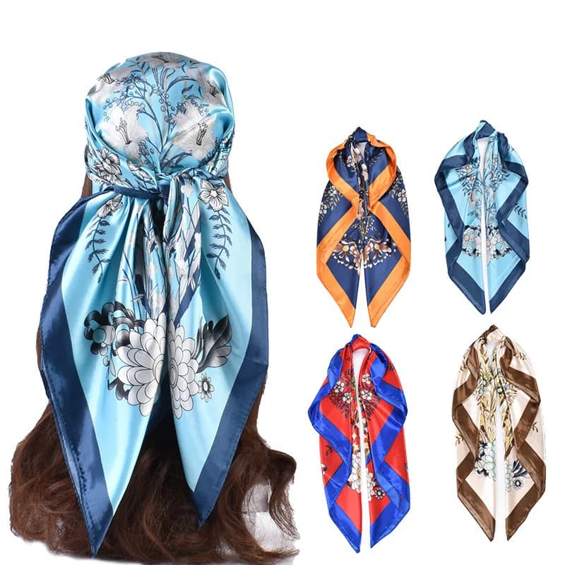 Women's Square Silk Scarf 90x90cm, Hijab Scarf, Fashion Printing, Bandana, Beach Wall