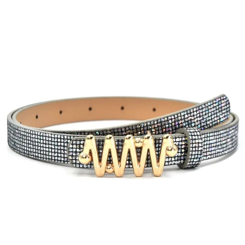 Bling Bling Sparkling Rhinestone Belt Versatile Luxury Brand Design W-shaped Buckle Belt Vintage Glitter Trendy Waistband
