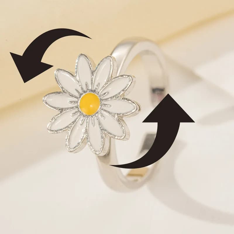 Fashion Fidget Spinner Ring Anxiety for Women Multiple Crystal Sunflower Finger Rings Rotate Anti Stress Jewelry Wedding Gift