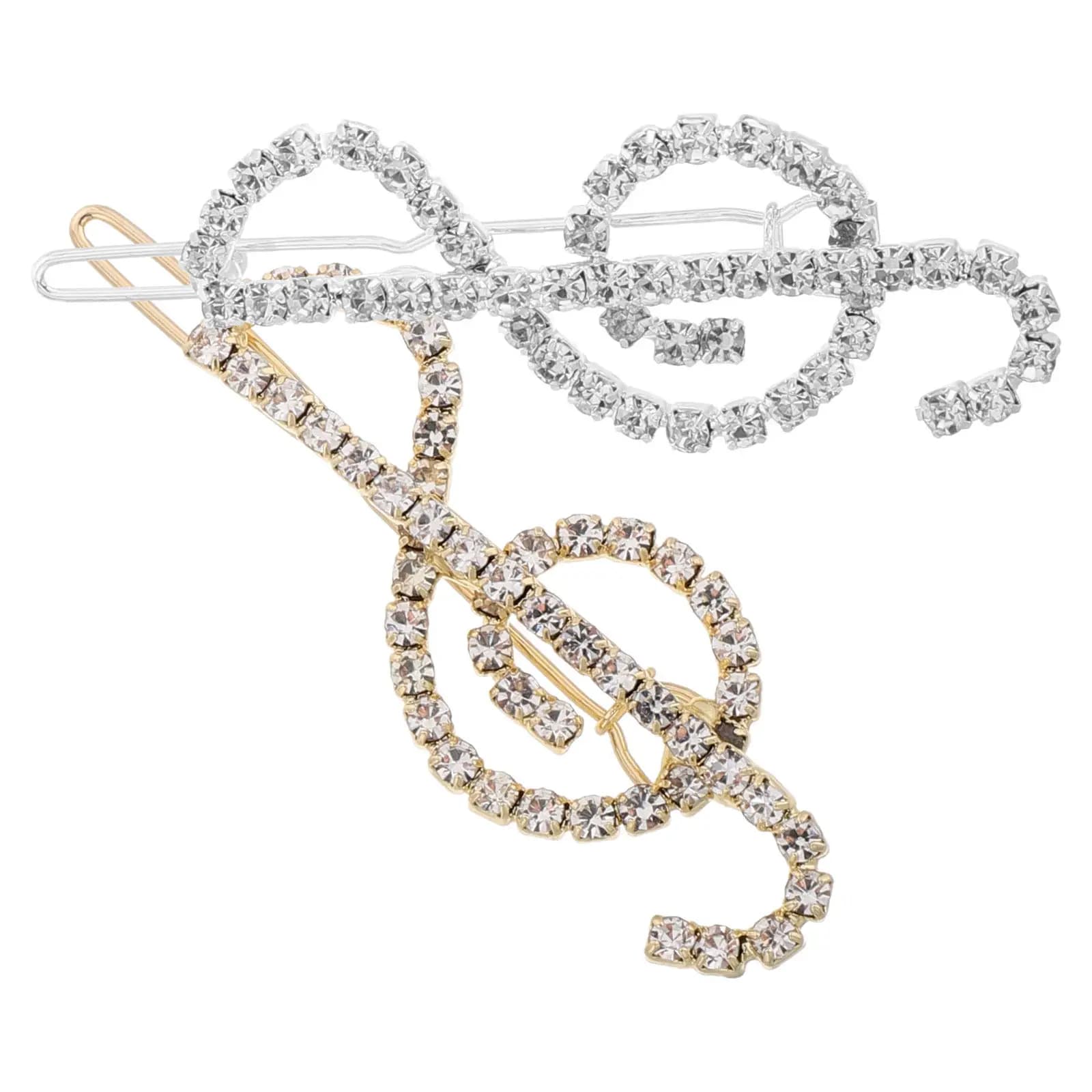 2 Pieces Elegant Hair Clips with Music Note Shape Rhinestones, Vintage Mollette for Women, Wedding Accessories and Party