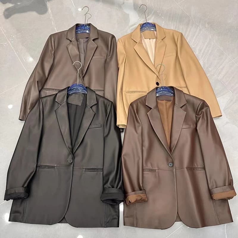 2025 primavera giacca blazer in vera pelle di pecora moda donna allentata manica intera bottone singolo giacca casual in vera pelle cappotti